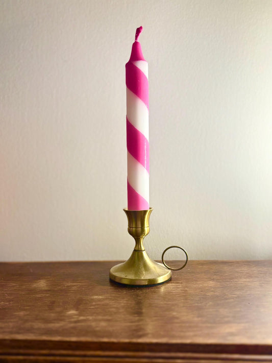 Pink Stripe Dinner Candles: Hand Dipped Vegan Candles - Set of 2