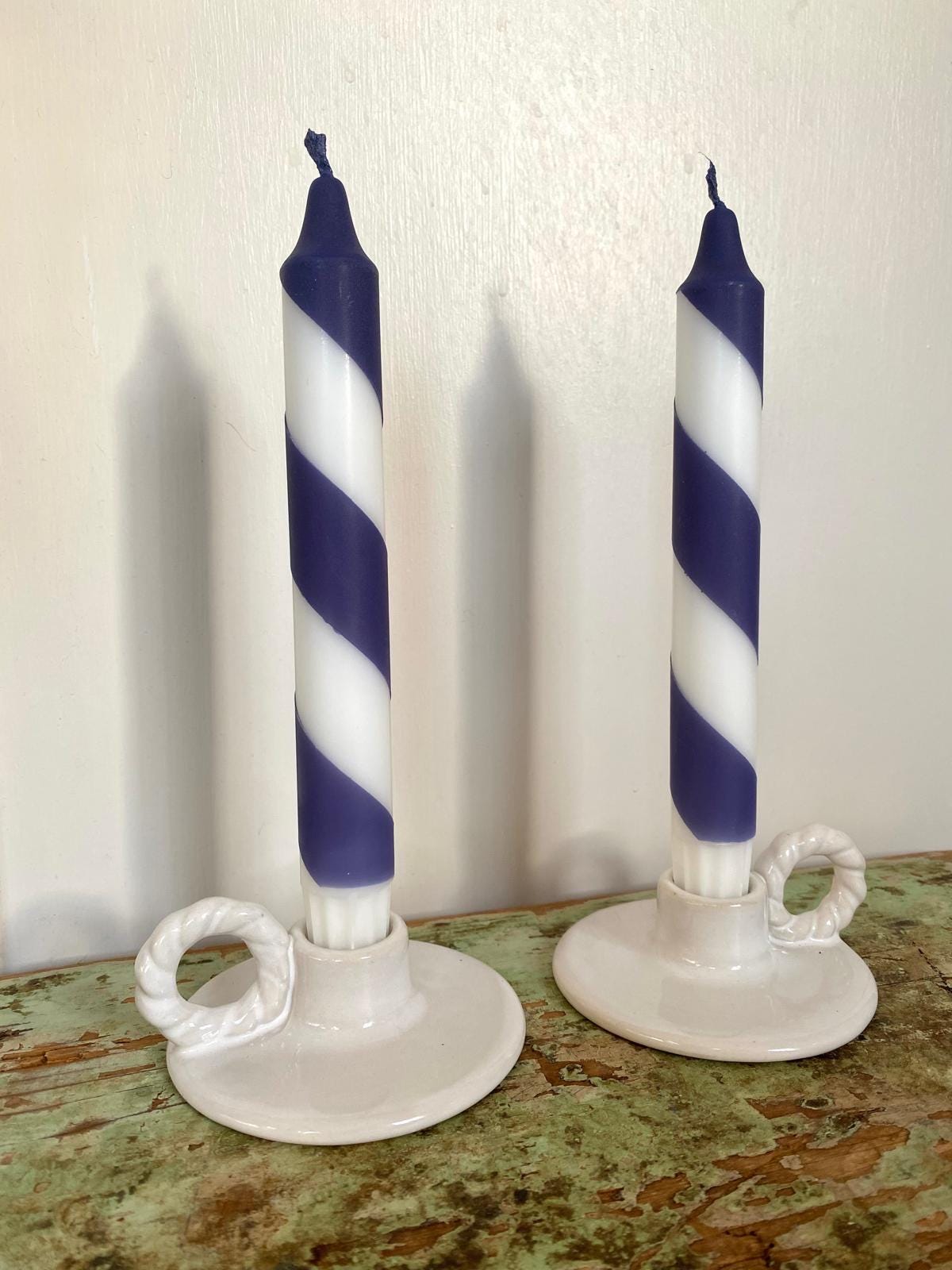 Navy Blue Spiral Dinner Candles
