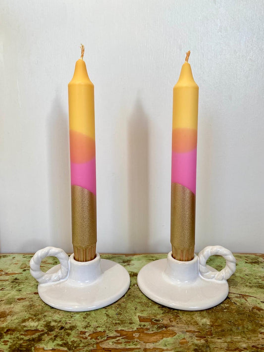 Dip Dyed Dinner Candles - Pink, Orange, Yellow - Vegan Stearin Wax