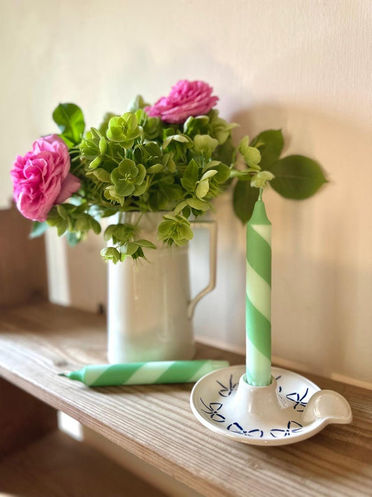 Hand Dipped Spiral Dinner Candles: Pastel Green Twist, Set of 2