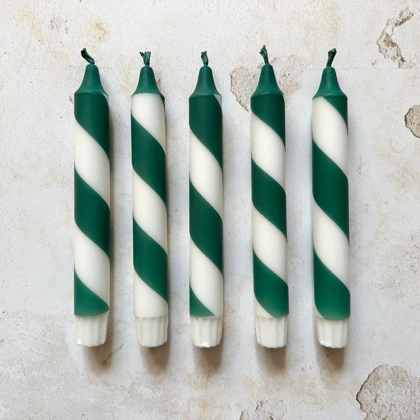 Forest green candy cane Dinner Candles: Vegan Candles x2.