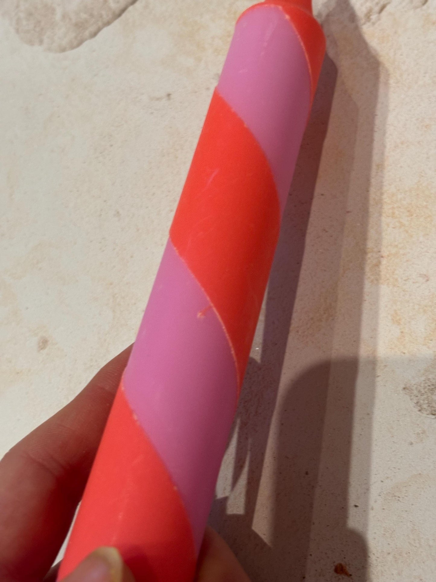 Perfectly imperfect 4 Neon pink and Orange stripe colourful candles