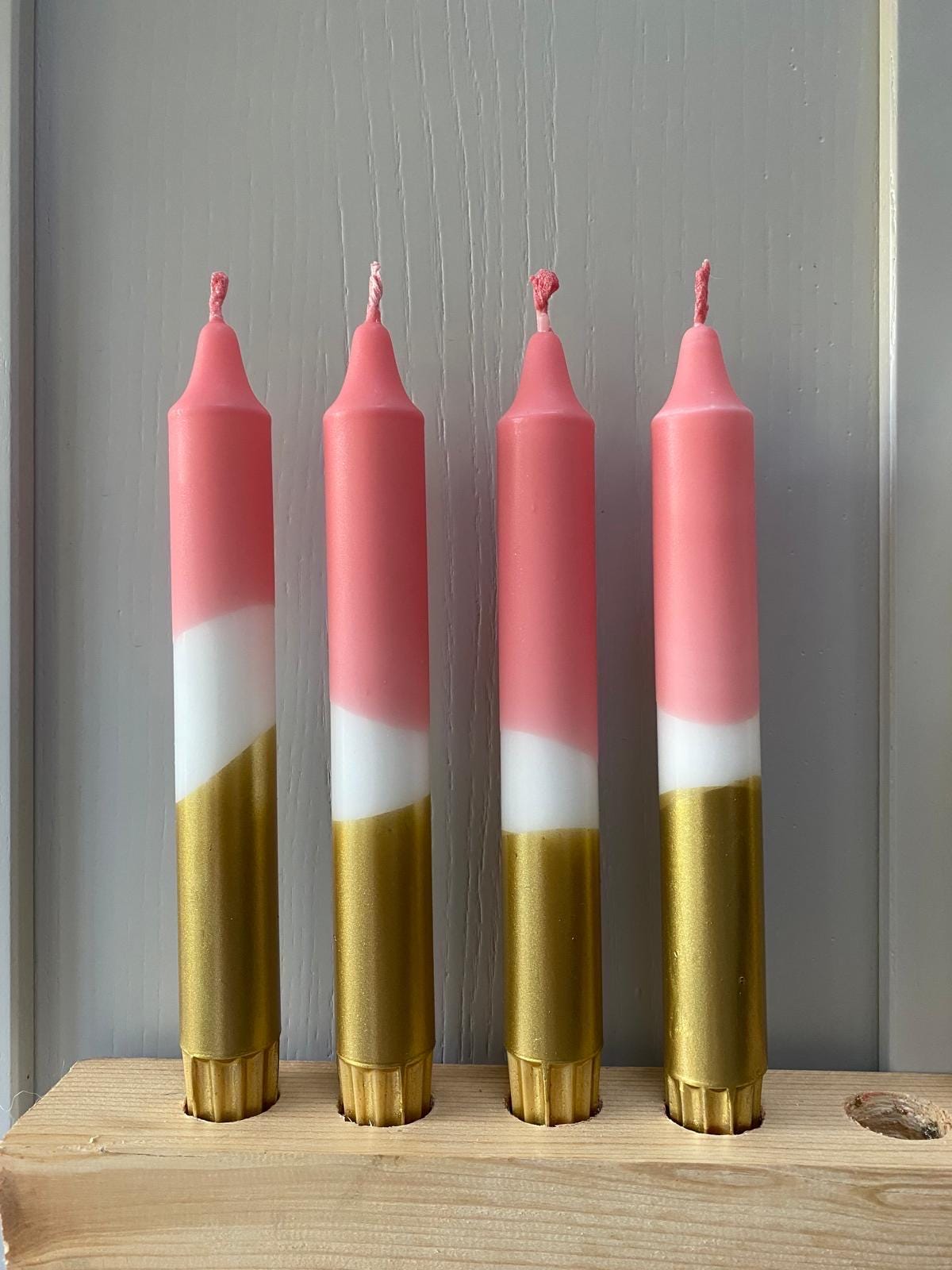 Peachy Pink & Gold Hand Dipped Dinner Candles - Vegan Set of 2