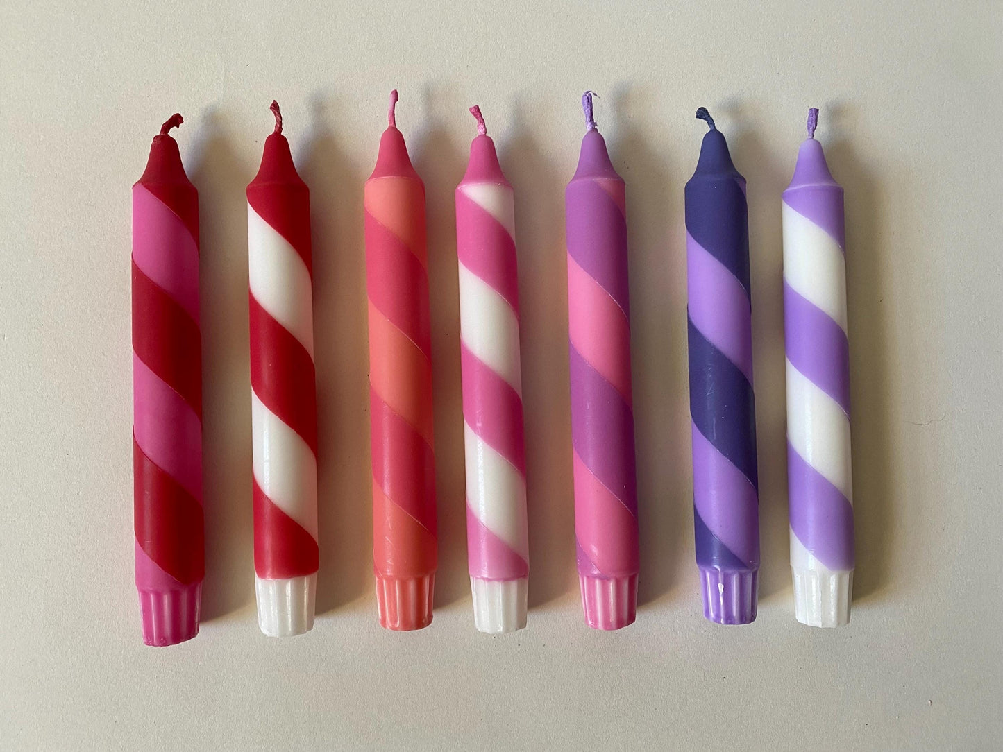 Hand Dipped Dinner Candles: Red and Pink candy cane stripe Vegan Candles - Set of 2 valentines