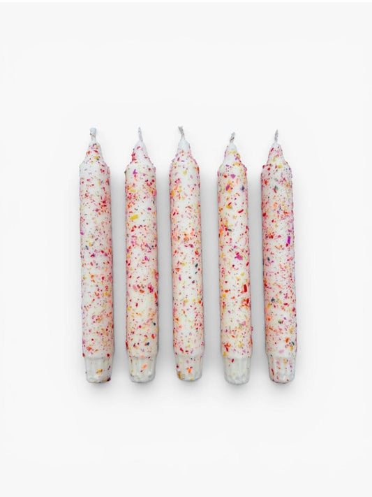 Pair of colourful Confetti hundreds and thousands candles