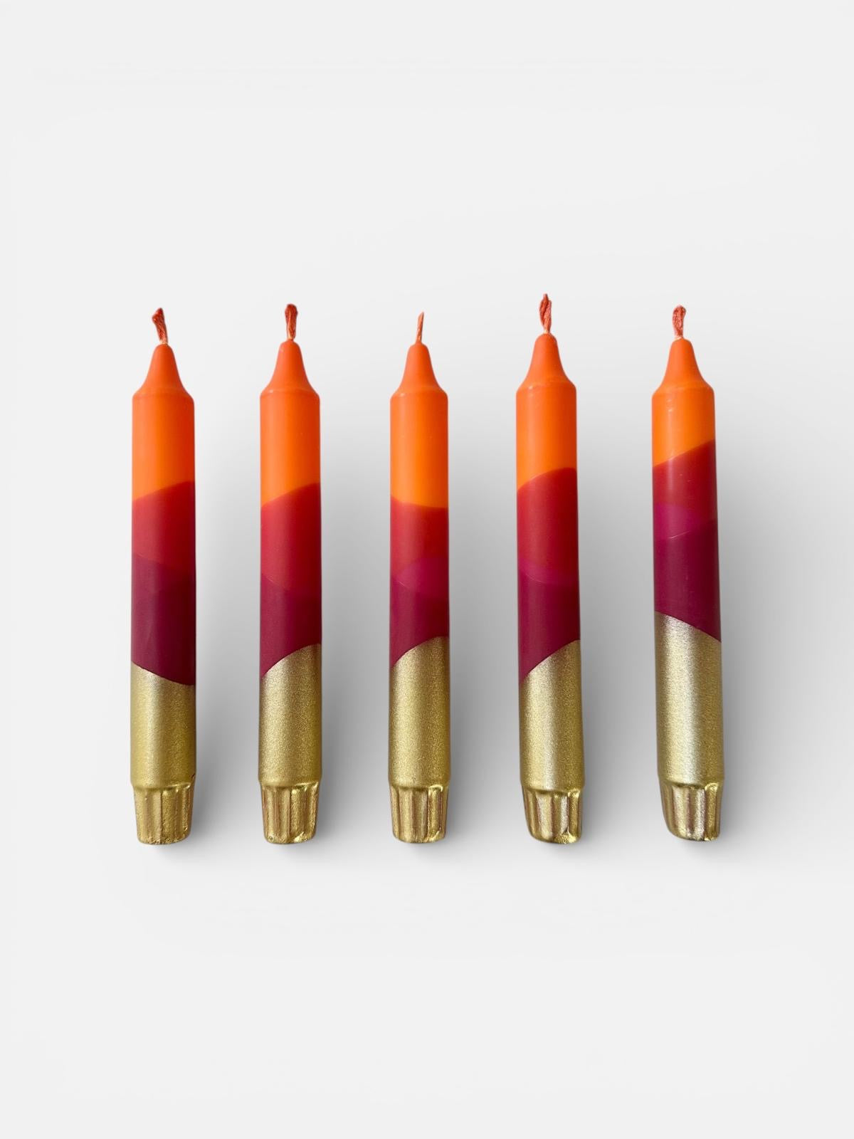 Dip Dyed Dinner Candles: Autumn Spice, Burgundy, orange & Gold - Vegan Set of 2
