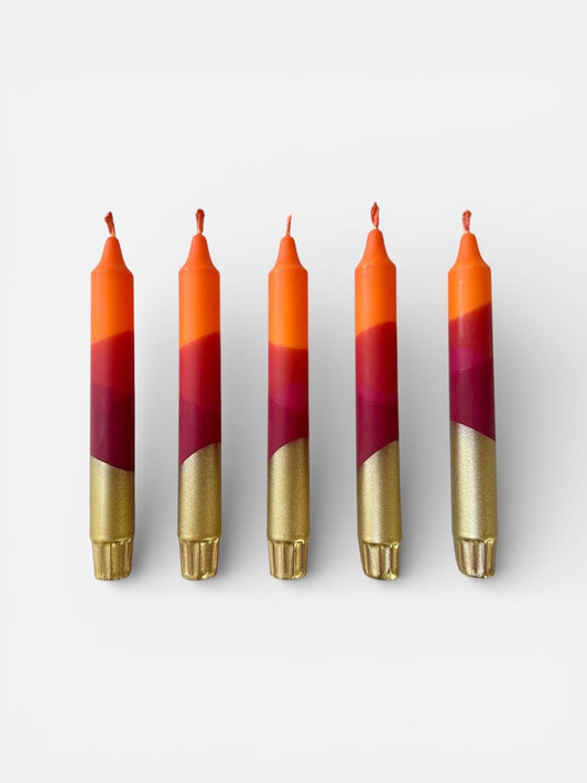 Dip Dyed Dinner Candles: Autumn Spice, Burgundy, orange & Gold - Vegan Set of 2