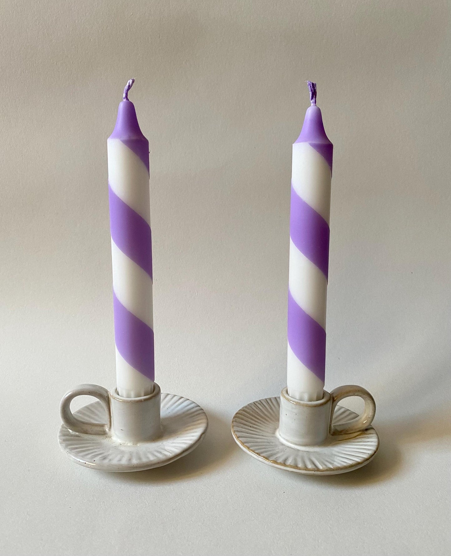 Lilac Purple Spiral Dinner Candles: Hand Dipped Vegan Decor (Set Of 2)