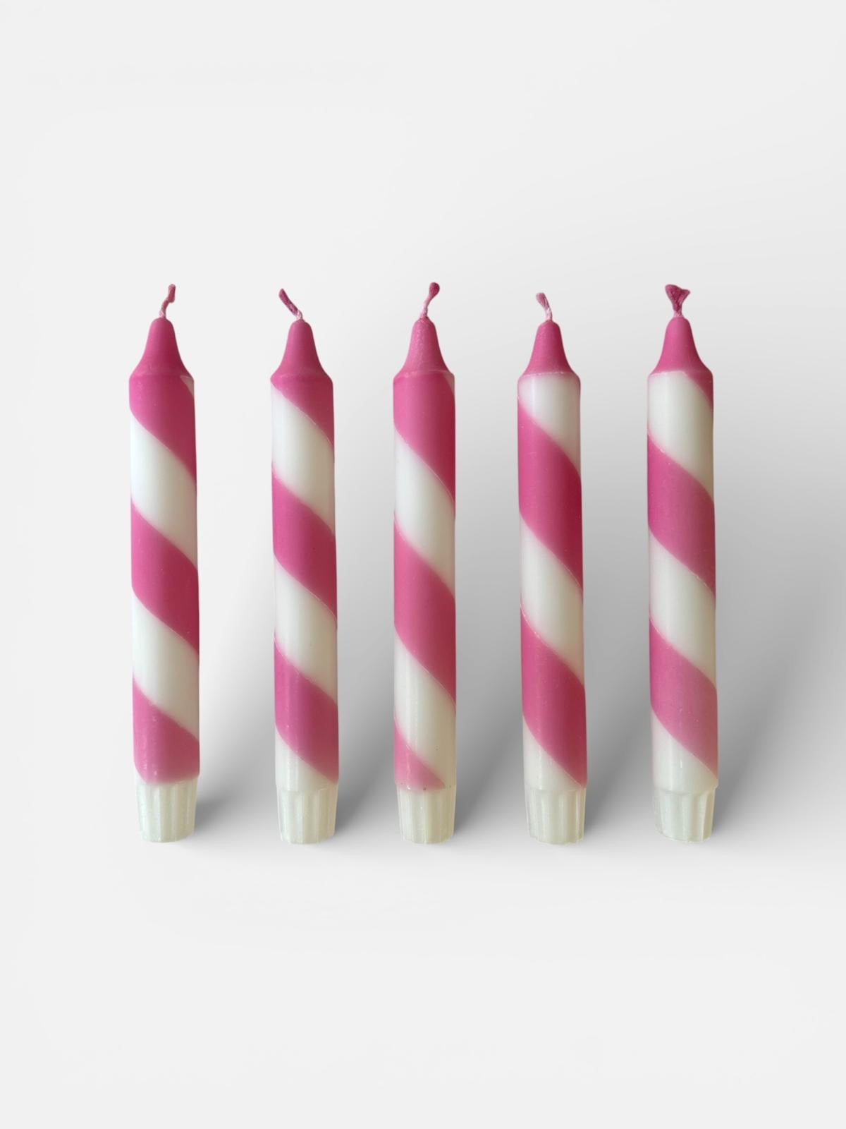 Pink Stripe Dinner Candles: Hand Dipped Vegan Candles - Set of 2
