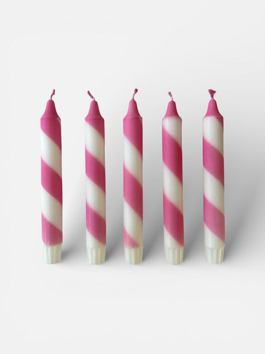 Pink Stripe Dinner Candles: Hand Dipped Vegan Candles - Set of 2