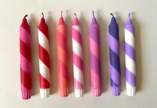 Burgundy candy cane stripe Dinner Candles: Hand Dipped Vegan Decor (Set Of 2)