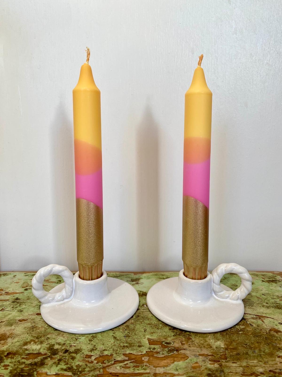Dip Dyed Dinner Candles - Pink, Orange, Yellow - Vegan Stearin Wax