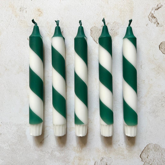 Forest green candy cane Dinner Candles: Vegan Candles x2.