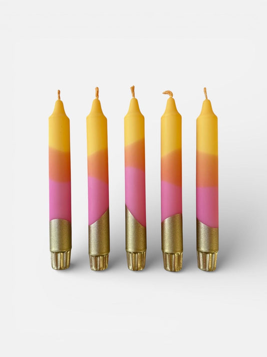 Dip Dyed Dinner Candles - Pink, Orange, Yellow - Vegan Stearin Wax