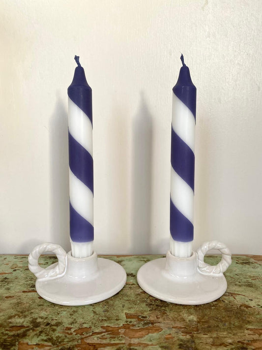 Navy Blue Spiral Dinner Candles
