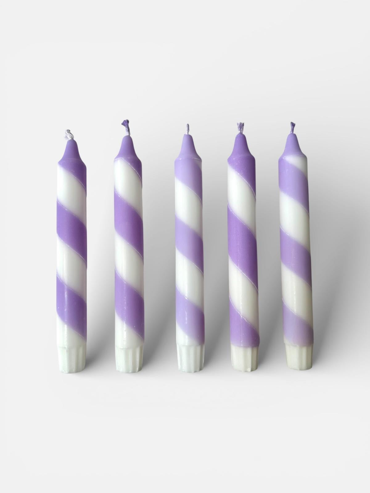 Lilac Purple Spiral Dinner Candles: Hand Dipped Vegan Decor (Set Of 2)