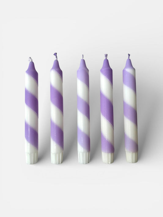 Lilac Purple Spiral Dinner Candles: Hand Dipped Vegan Decor (Set Of 2)