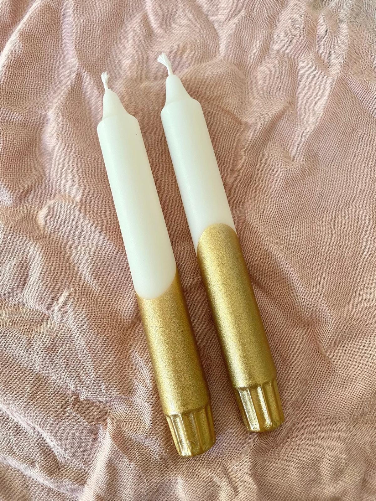 Hand Dipped Dinner Candles: Cream & Gold Vegan Table Decor (Set of 2)