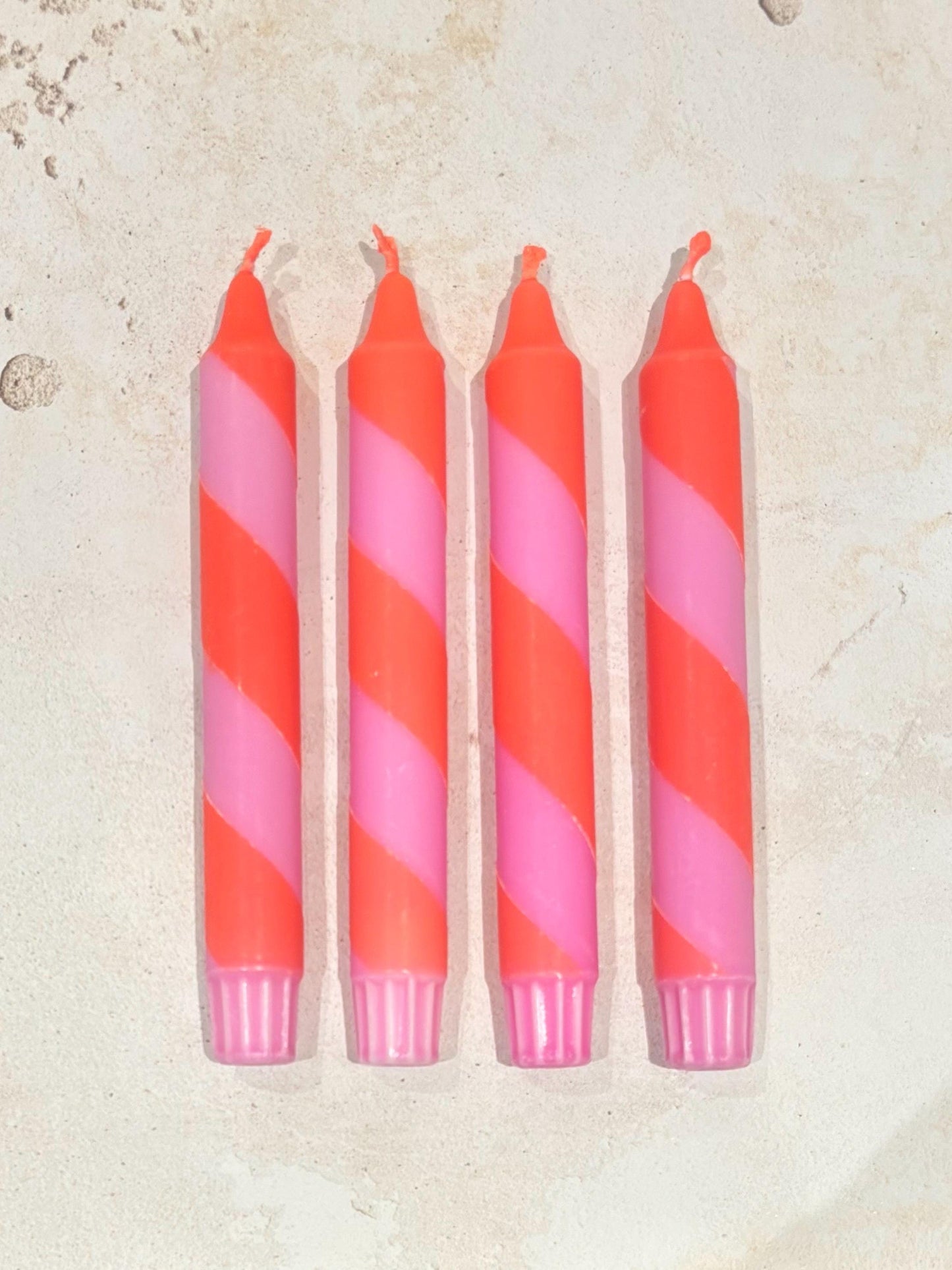 Perfectly imperfect 4 Neon pink and Orange stripe colourful candles