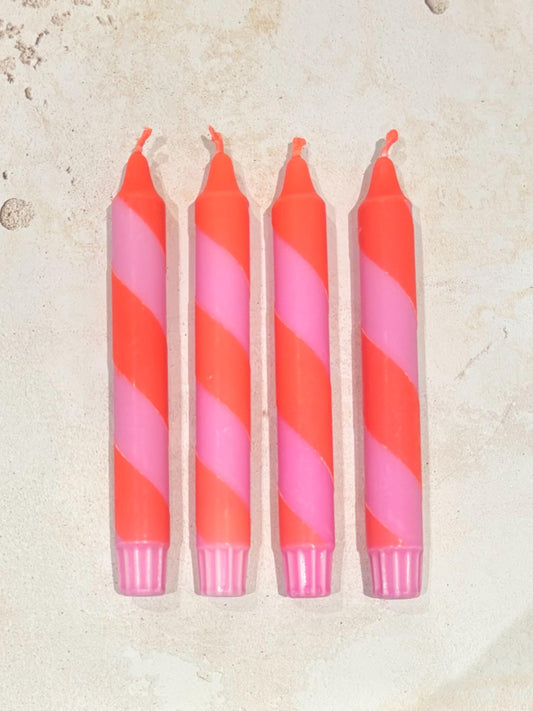 Perfectly imperfect 4 Neon pink and Orange stripe colourful candles