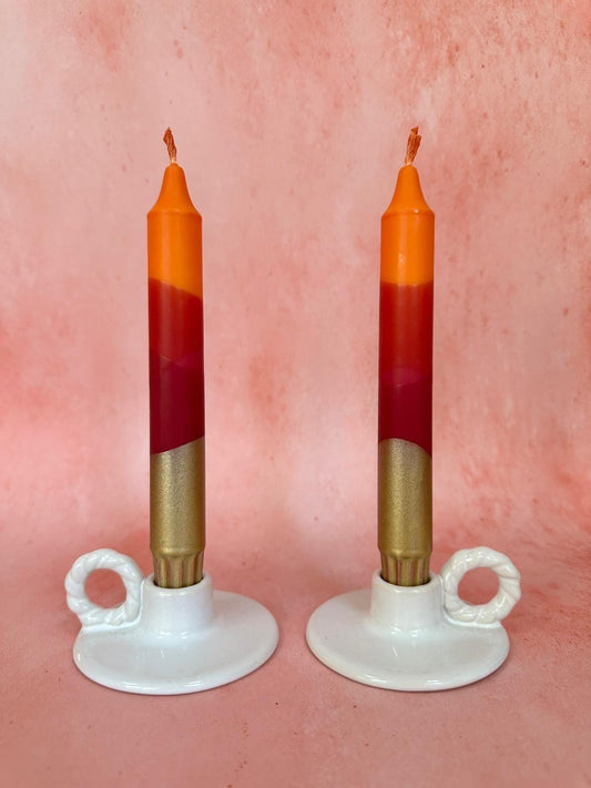 Dip Dyed Dinner Candles: Autumn Spice, Burgundy, orange & Gold - Vegan Set of 2