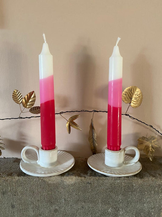 Hand Dipped Dinner Candles - Pink and Red Ombre Vegan Set