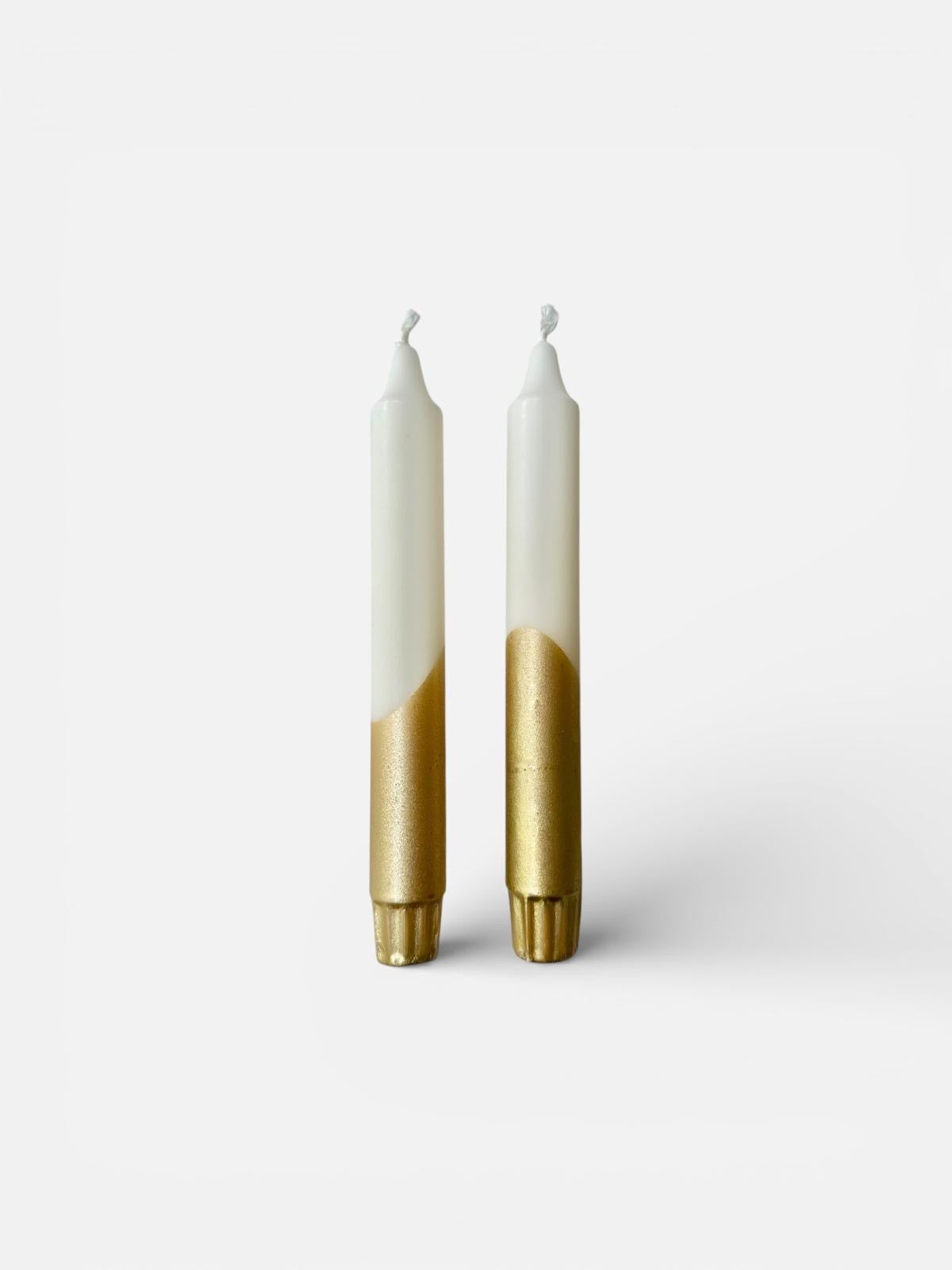 Hand Dipped Dinner Candles: Cream & Gold Vegan Table Decor (Set of 2)