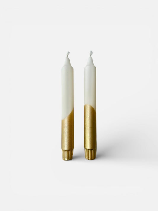 Hand Dipped Dinner Candles: Cream & Gold Vegan Table Decor (Set of 2)