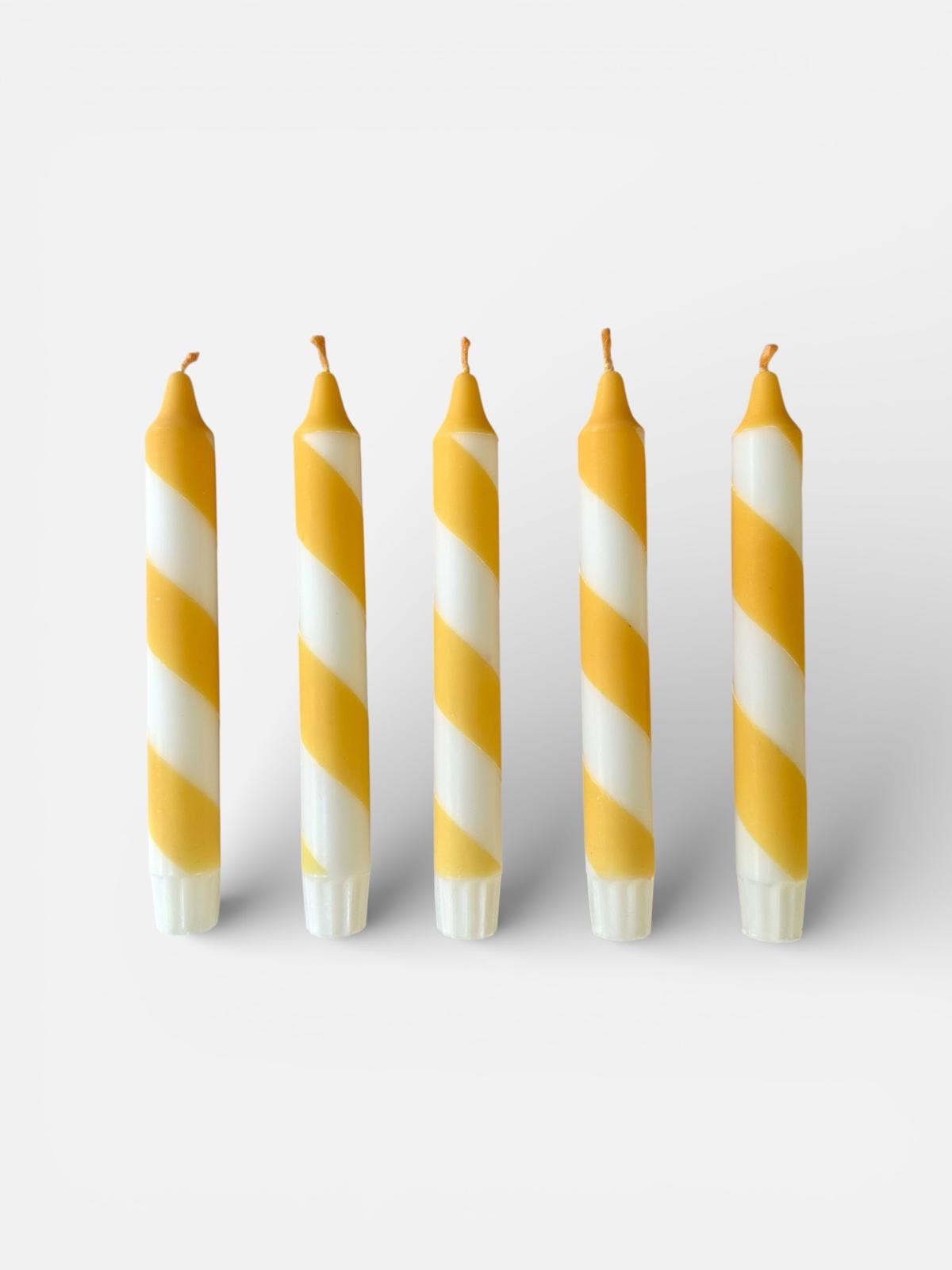Butter Yellow Spiral Dinner Candles: Hand Dipped Vegan Decor - Set of 2