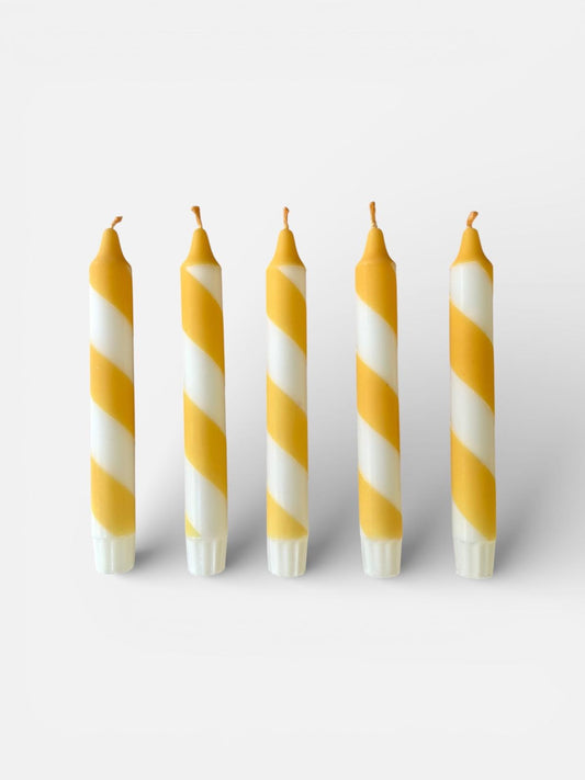 Butter Yellow Spiral Dinner Candles: Hand Dipped Vegan Decor - Set of 2