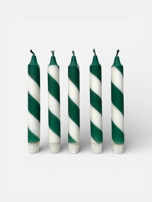 Forest green candy cane Dinner Candles: Vegan Candles x2.