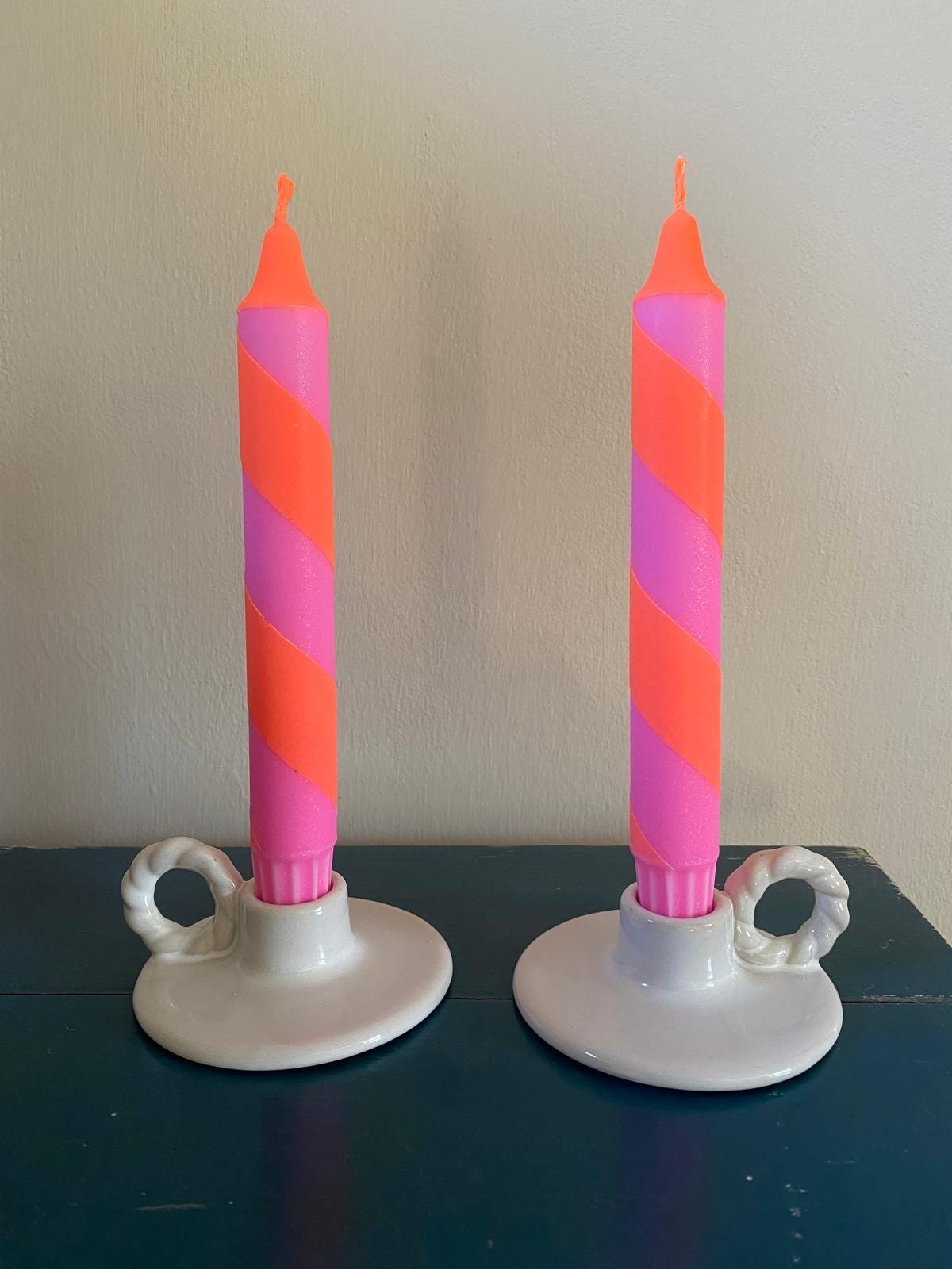 Neon Orange & Pink, spiral stripe Set of 2