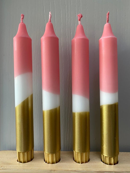 Peachy Pink & Gold Hand Dipped Dinner Candles - Vegan Set of 2