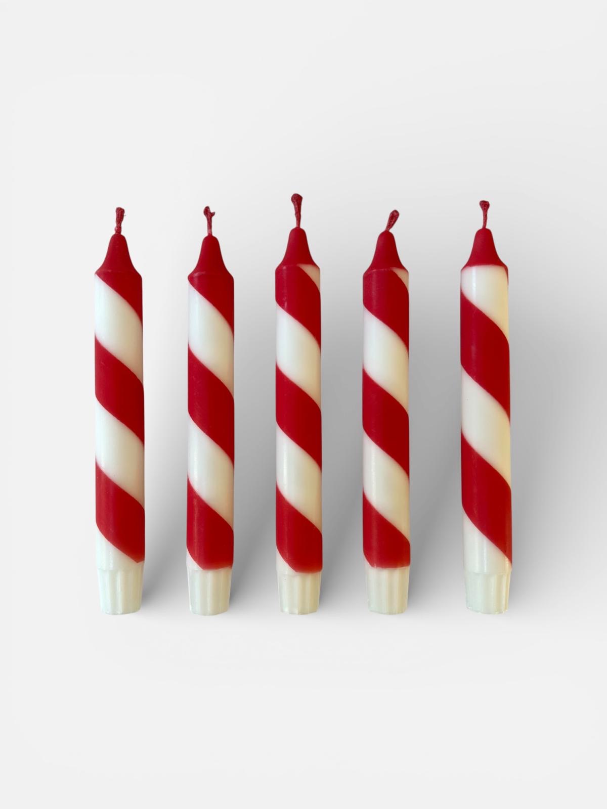 Red & White candy cane stripe Dinner Candles - Hand Dipped Vegan Set of 2