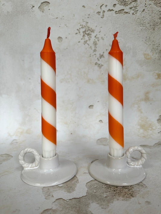 Orange Marmalade candy cane Dinner Candles: Hand Dipped Vegan Decor - Set of 2