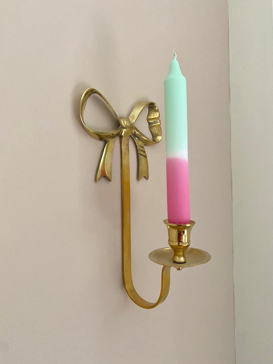 Hand Dipped Dinner Candles: Watermelon Pastel Green and Pink - Set of 2