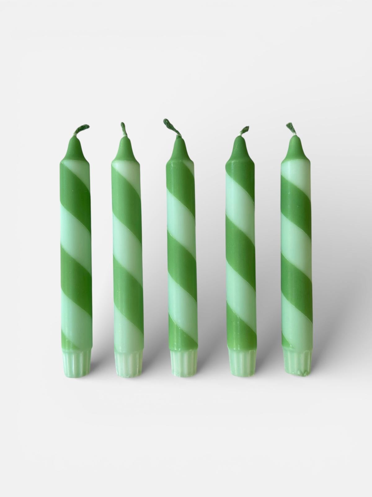 Hand Dipped Spiral Dinner Candles: Pastel Green Twist, Set of 2